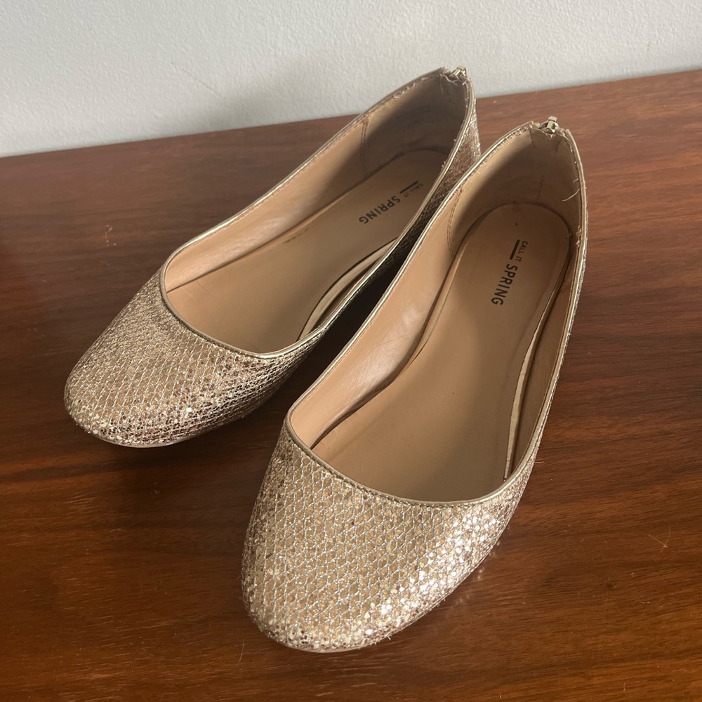 Call It Spring Glittery Gold Ballet Flats